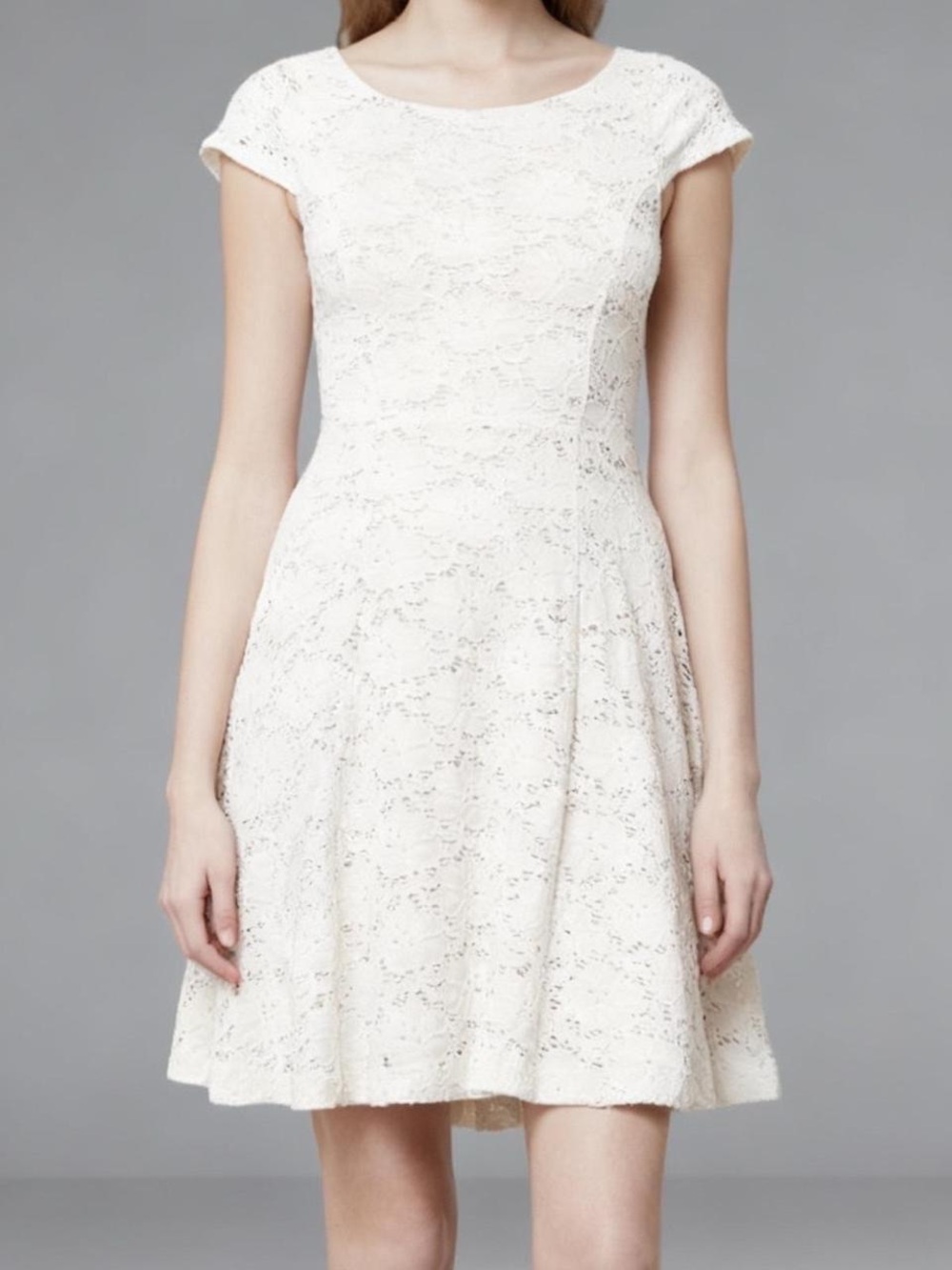 Anthropologie Maeve Ivory Lace Cap-Sleeve Fit-and-Flare Midi dress
